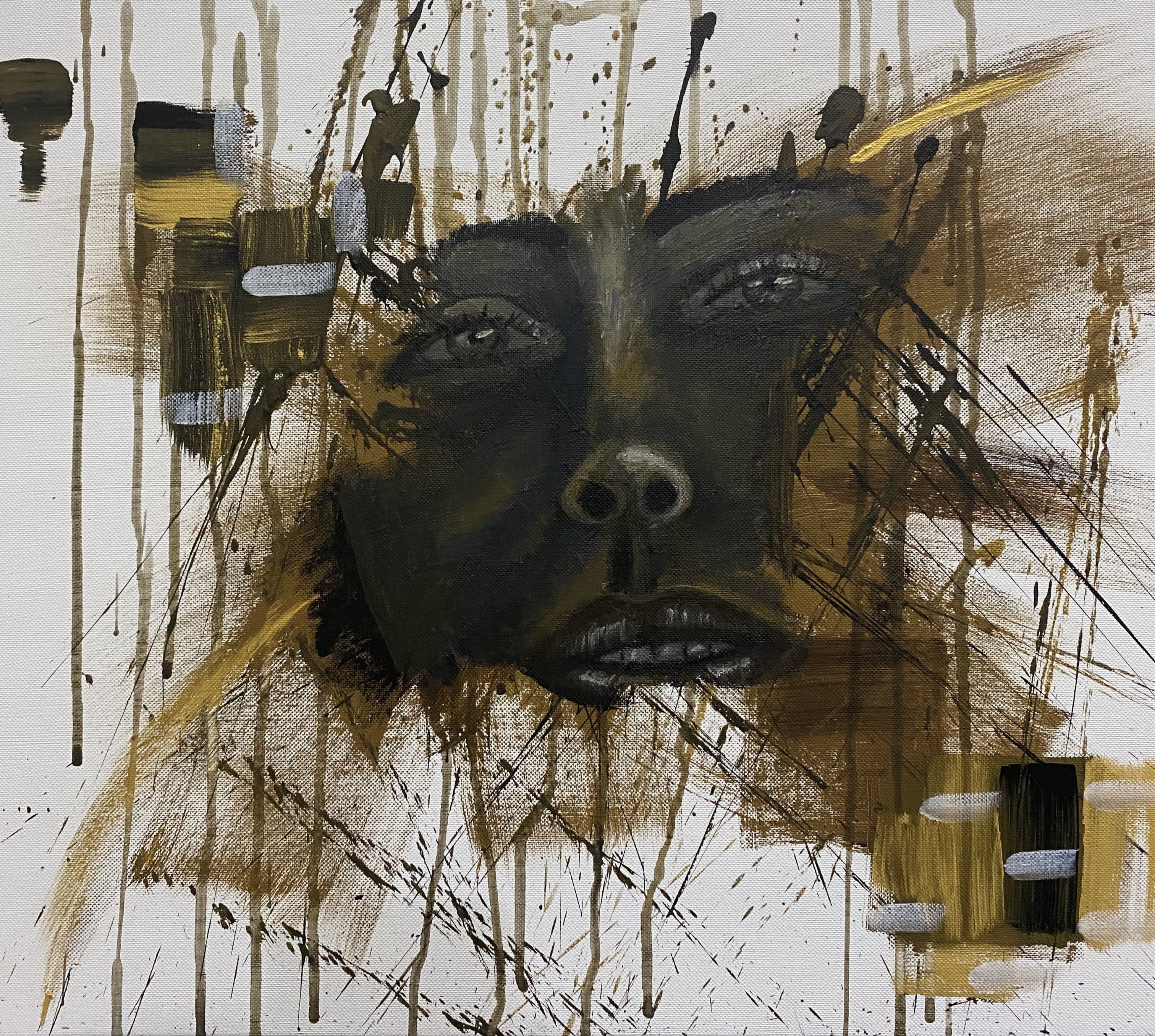 Dark portrait with gold and silver drips